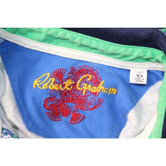 Robert Graham Polo Shirt Paisley Blue Green Classic Fit Luxury Men's XS - Picture 3 of 10